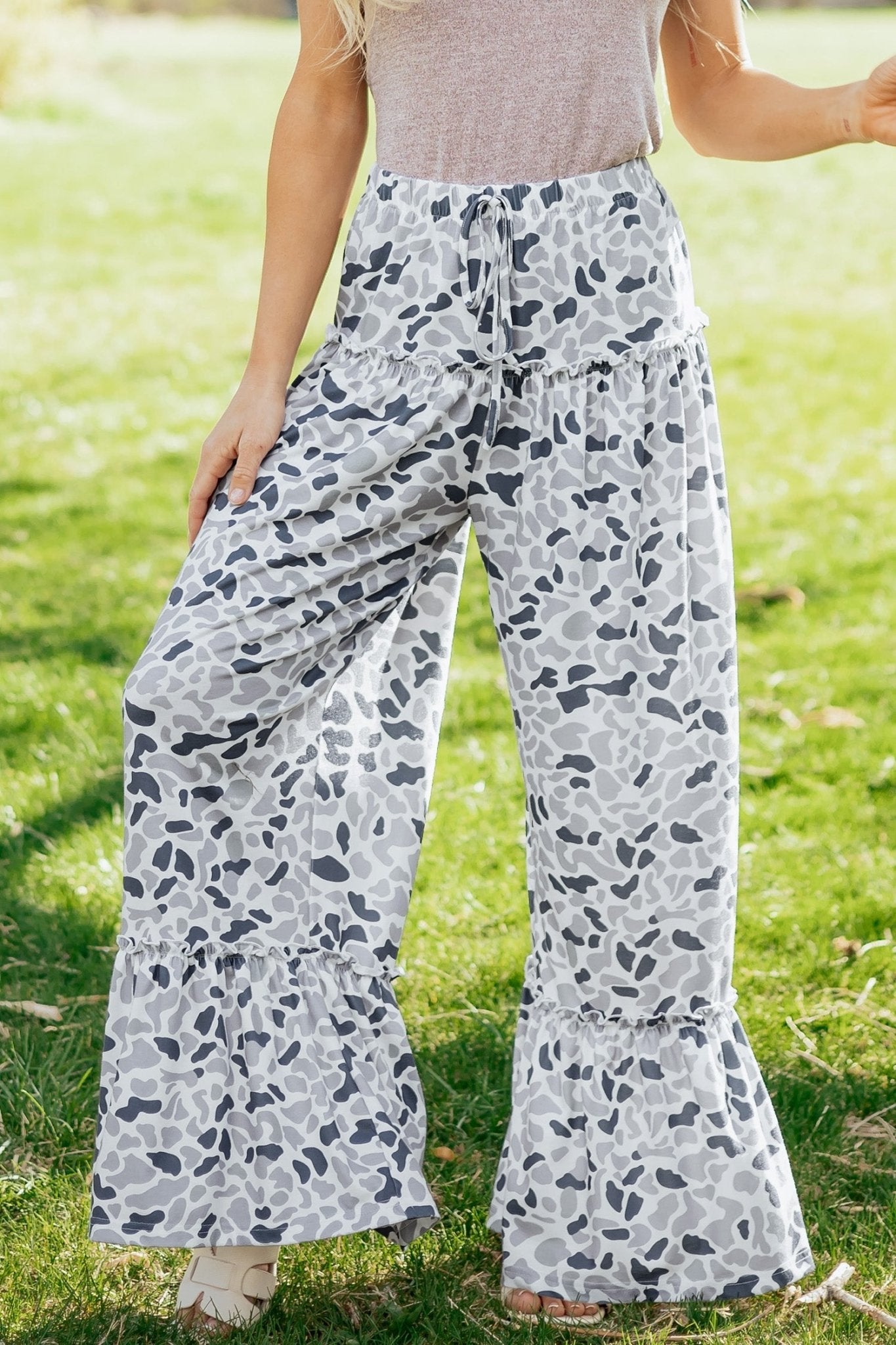 Beige Camo Print Wide Leg Casual Pants - Loving It Shop