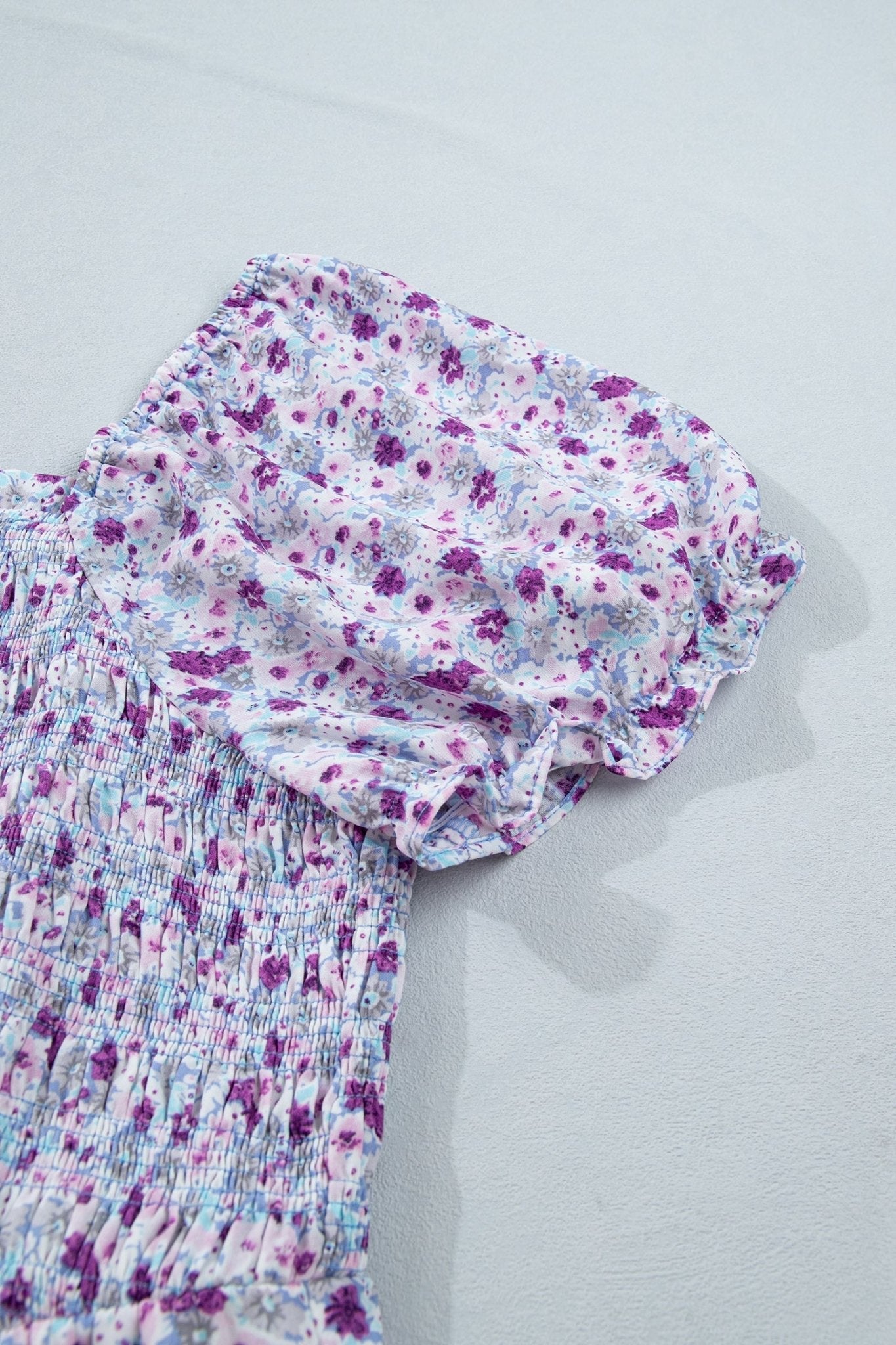 Purple Plus Size Floral Print Square Neck Smocked Maxi Dress - Loving It Shop