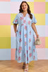 Sky Blue Plus Size Floral Print Scalloped Trim V - Neck Dress - Loving It Shop