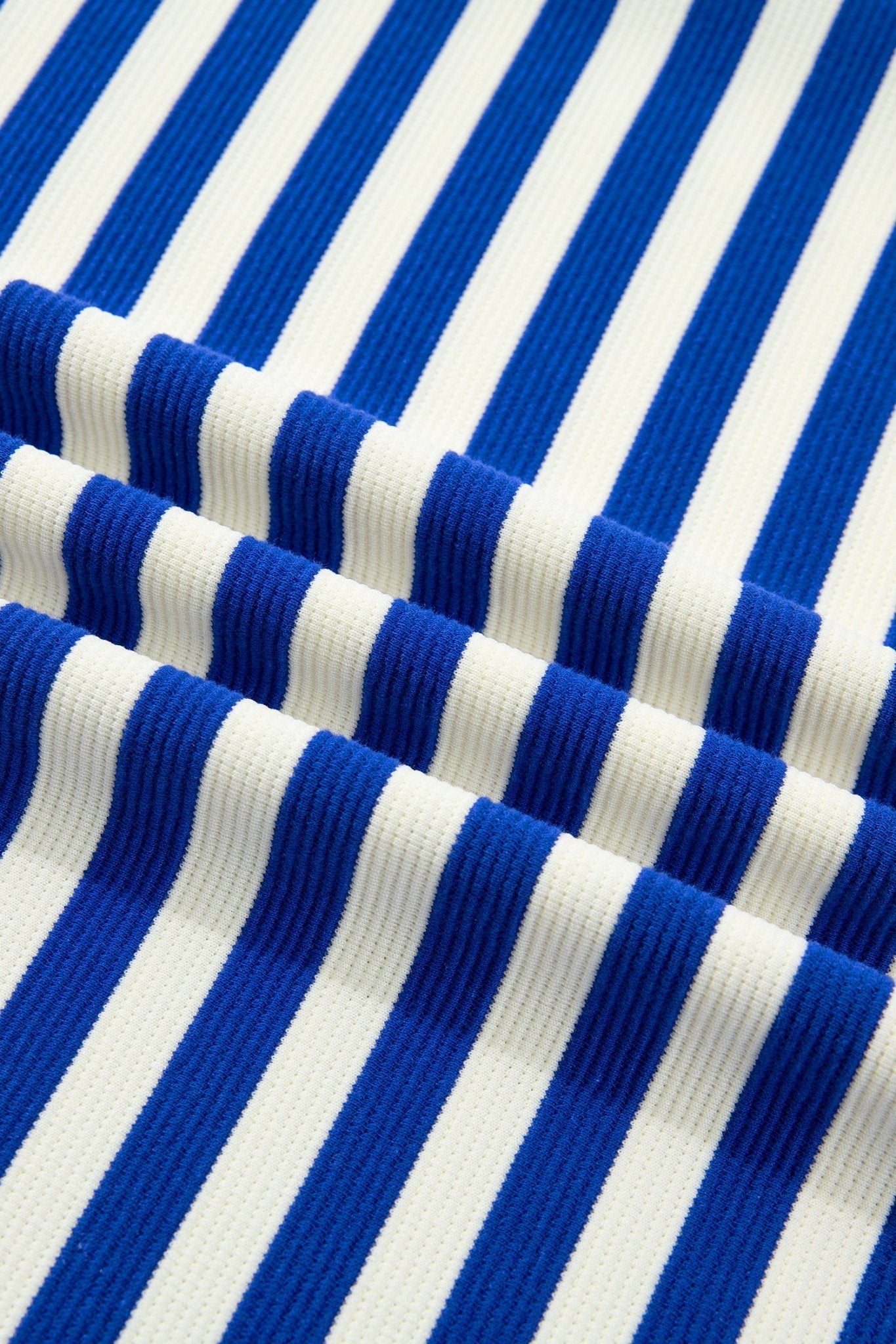 Blue Stripe Contrast Trim Polo Collar Ruffled Short Sleeve Blouse - Loving It Shop