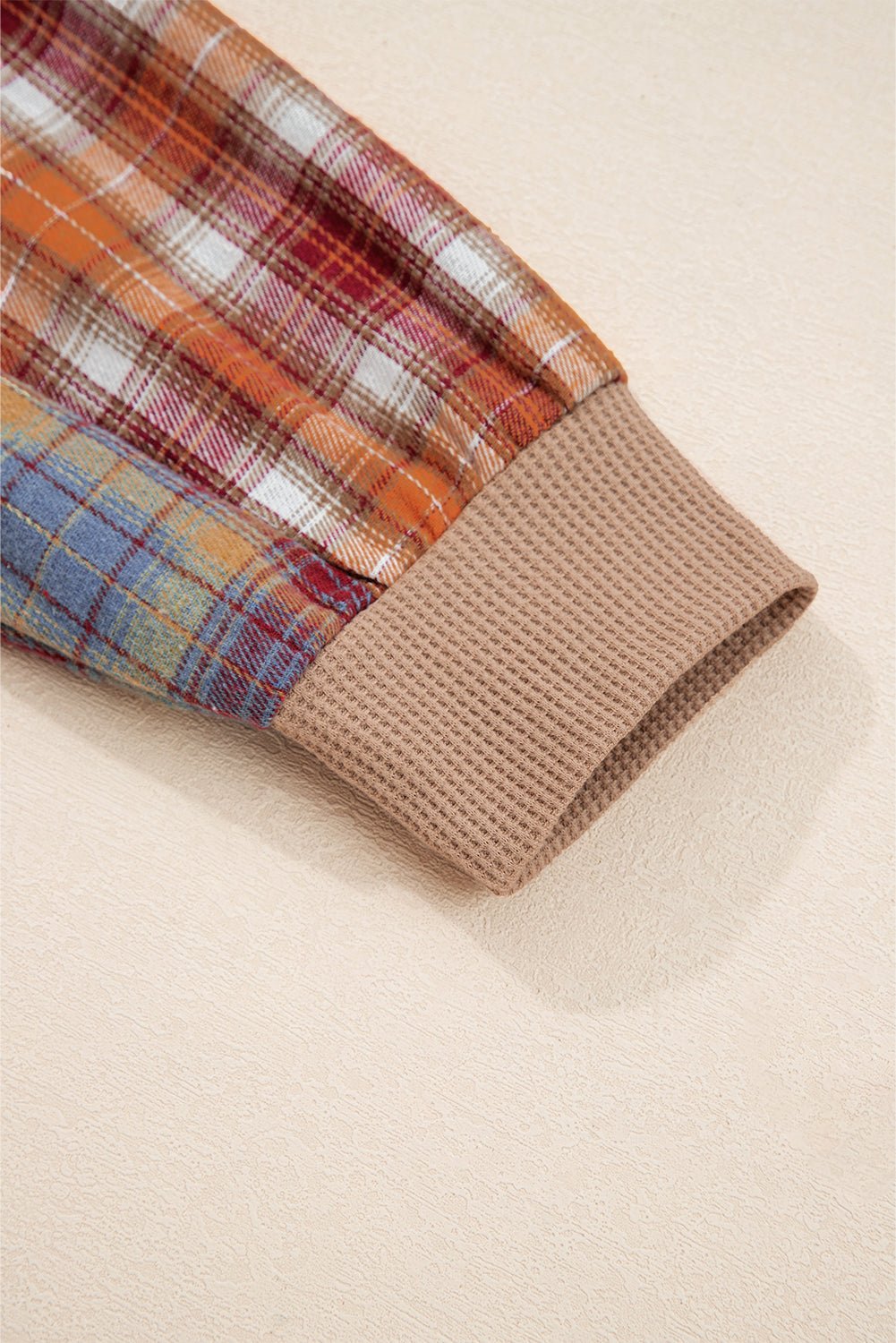 Straw Yellow Waffle Stripe Plaid Patchwork Henley Knit Top - Loving It Shop