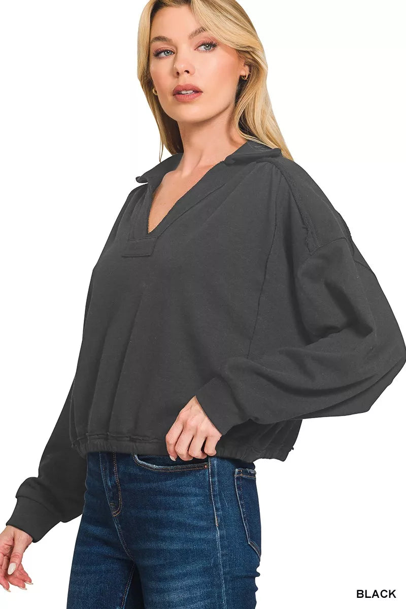 French Terry Collared Exposed Seam Sweatshirt