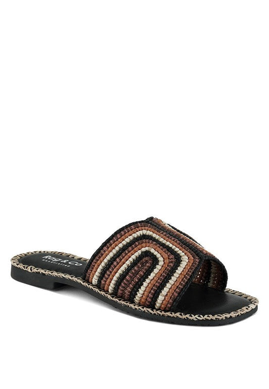 Kente Patterned Raffia Slip-On Flats