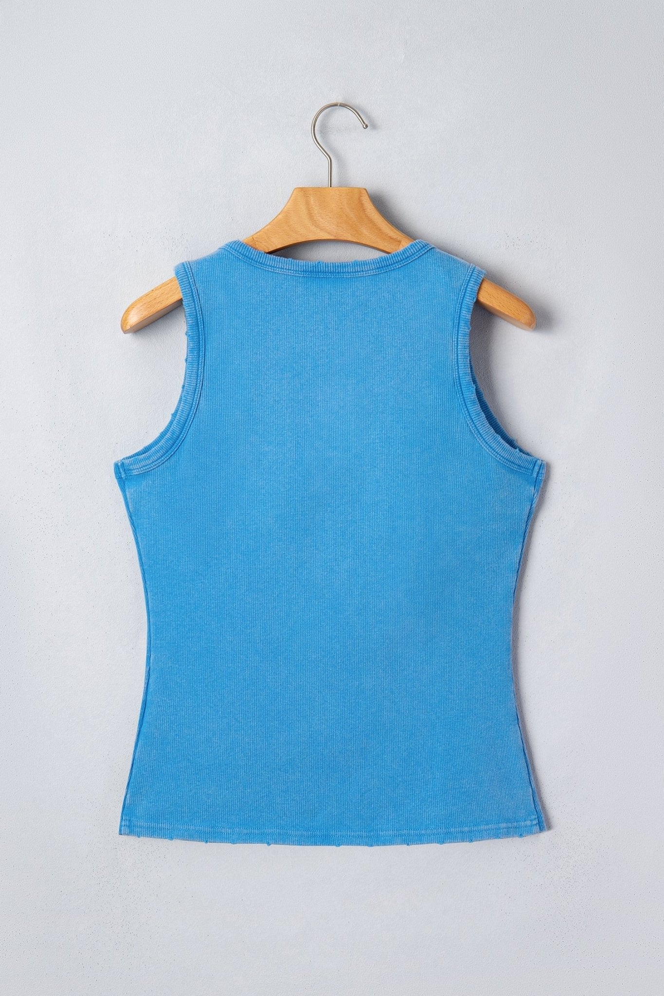 Blue Vintage Distressed Ribbed Mineral Wash Tank Top - Loving It Shop