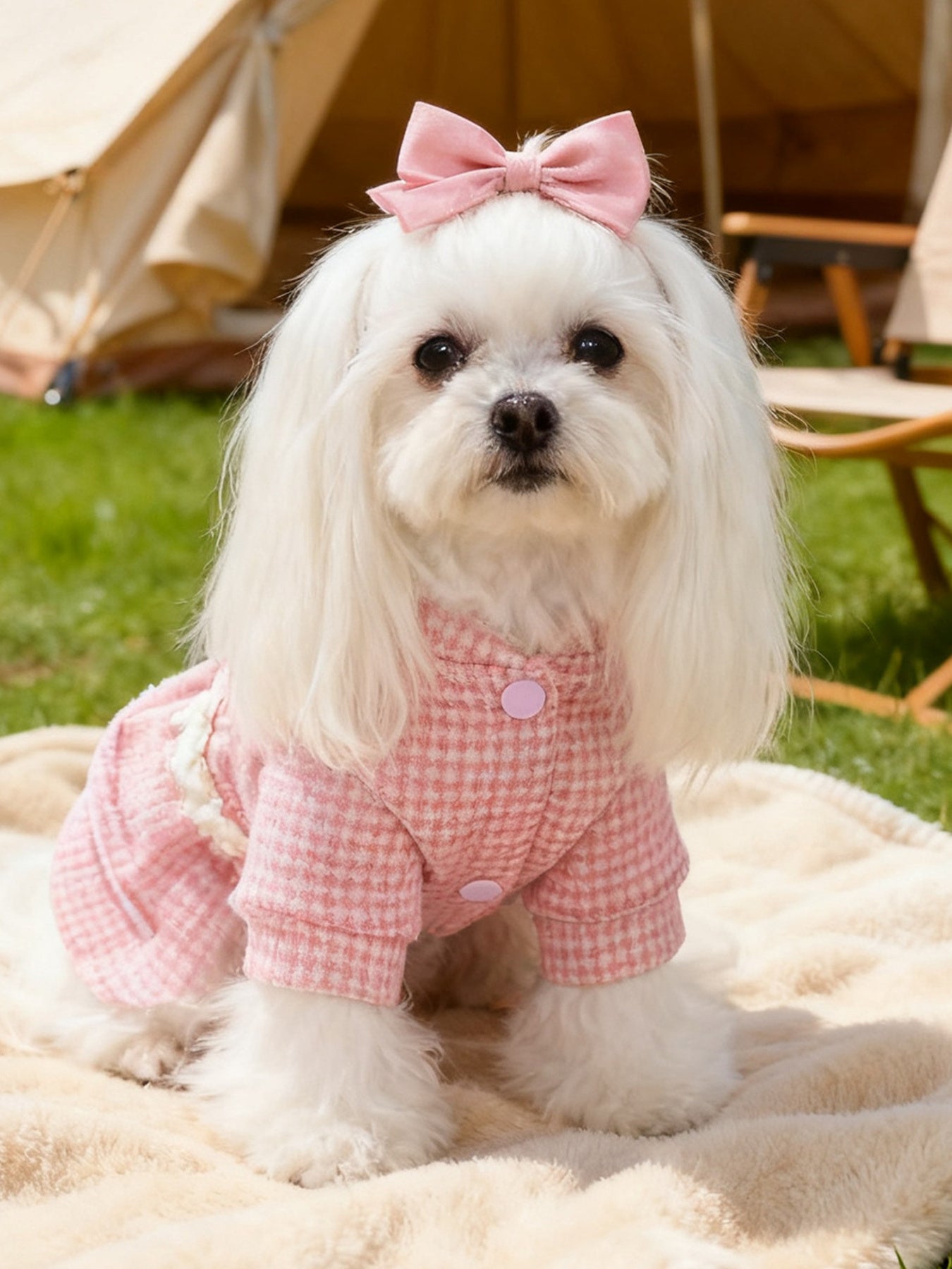 Plaid Ruffle Pet Dress with Bow - Loving It Shop