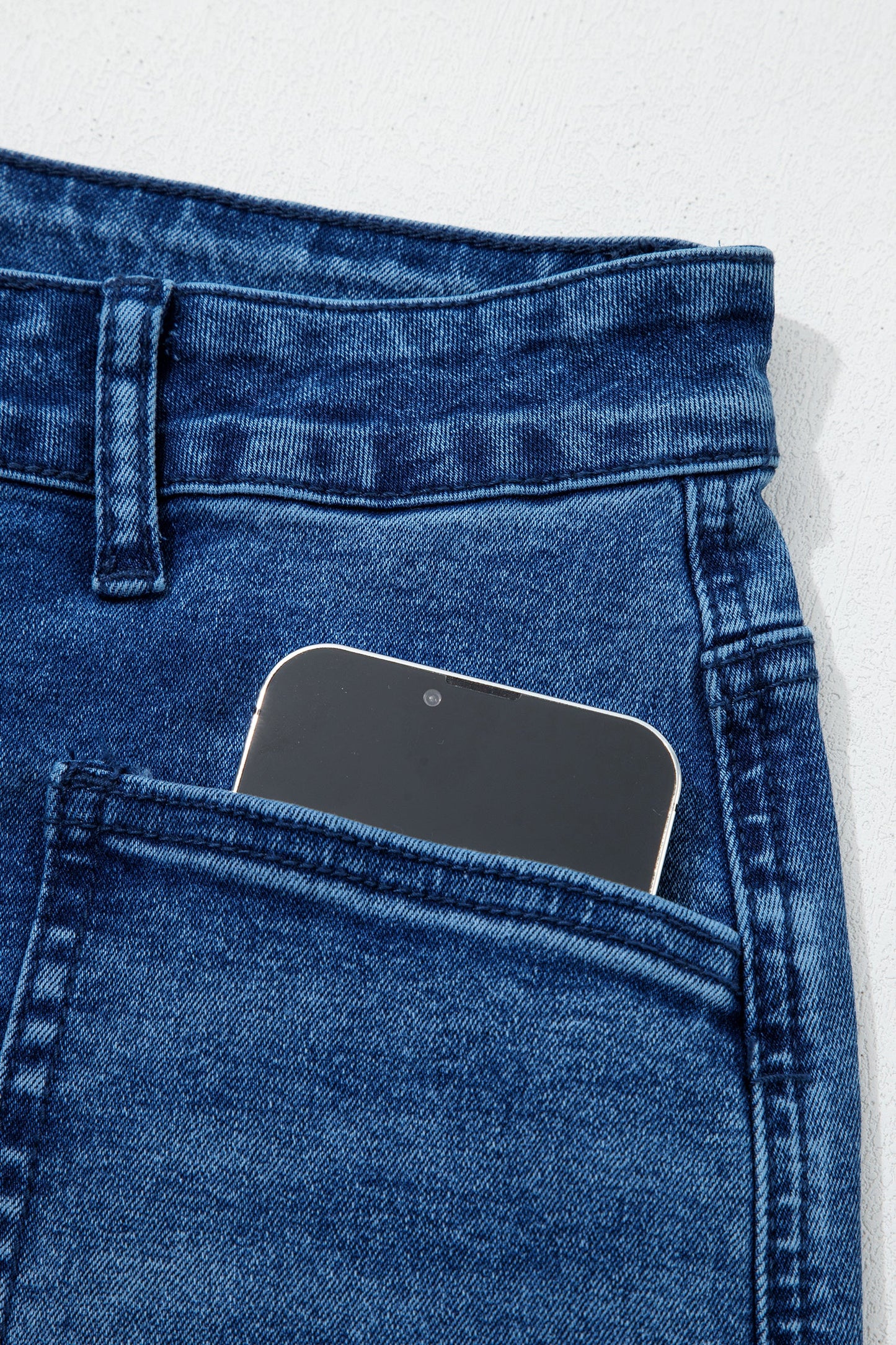 Sail Blue Frayed Cropped Straight Jeans