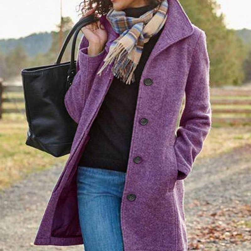 Winter Single-breasted Lapel Coat Fashion Commuter Slim Mid-length Jacket Women&