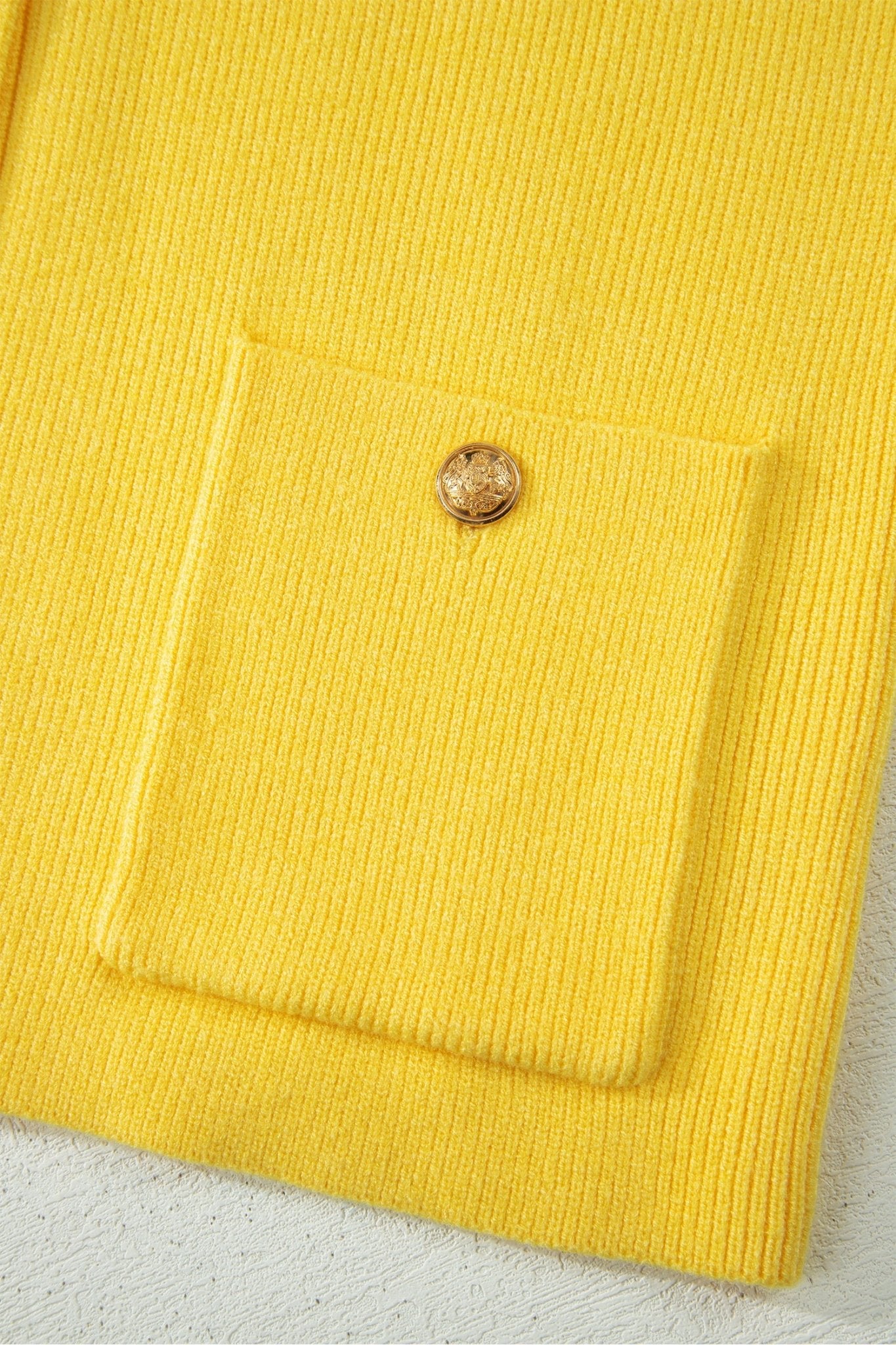 Yellow Cream Solid Color Sleeveless Knit Button Pocketed Sweater - Loving It Shop