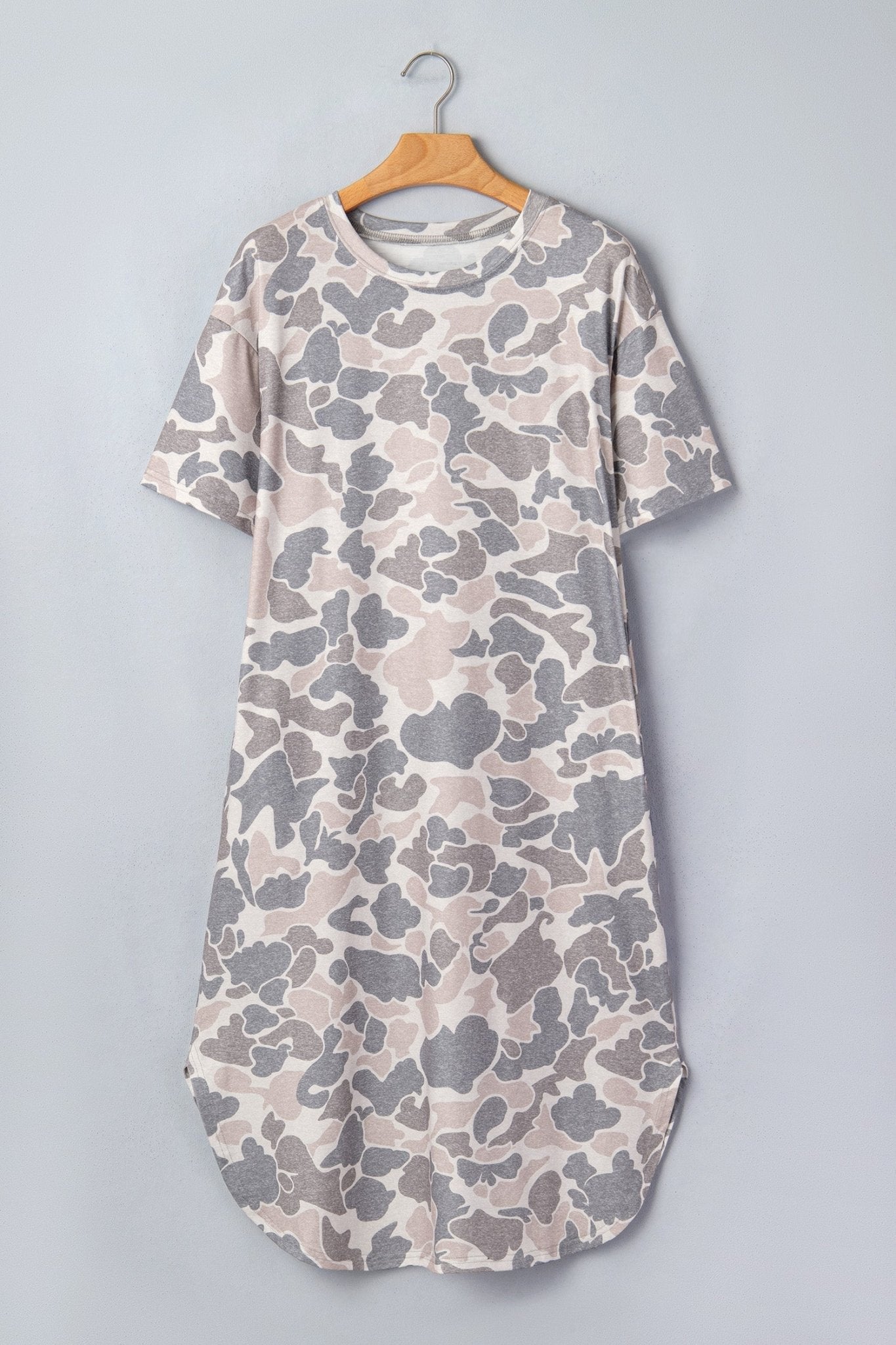 Multicolour Camouflage Print Short Sleeve Drop Shoulder Side Slit Casual Dress - Loving It Shop