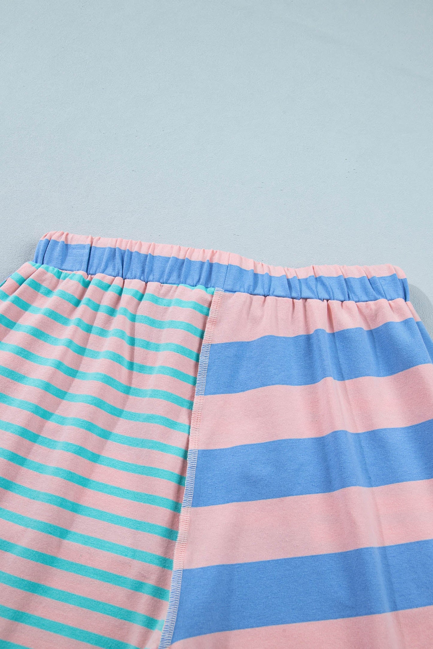 Pink Stripe Exposed Seam Mixed Patchwork Loose Short Set - Loving It Shop