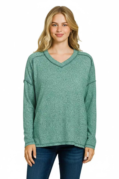 Soft Melange Hacci Exposed Seam Hi-low Tee