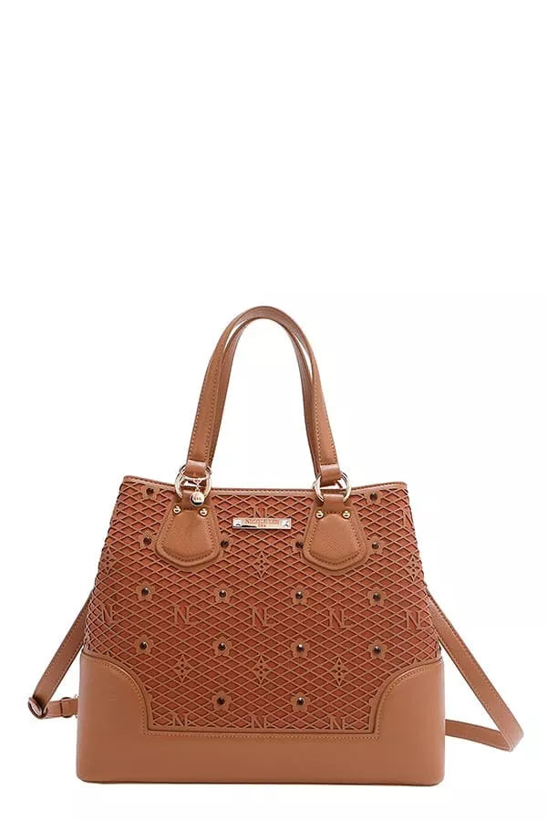 Monogram Pattern Handbag with Rhinestones Decor