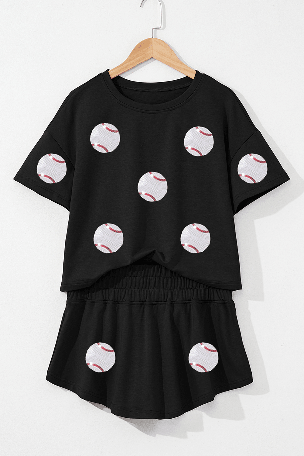 Black Baseball Print Skort Set - Loving It Shop