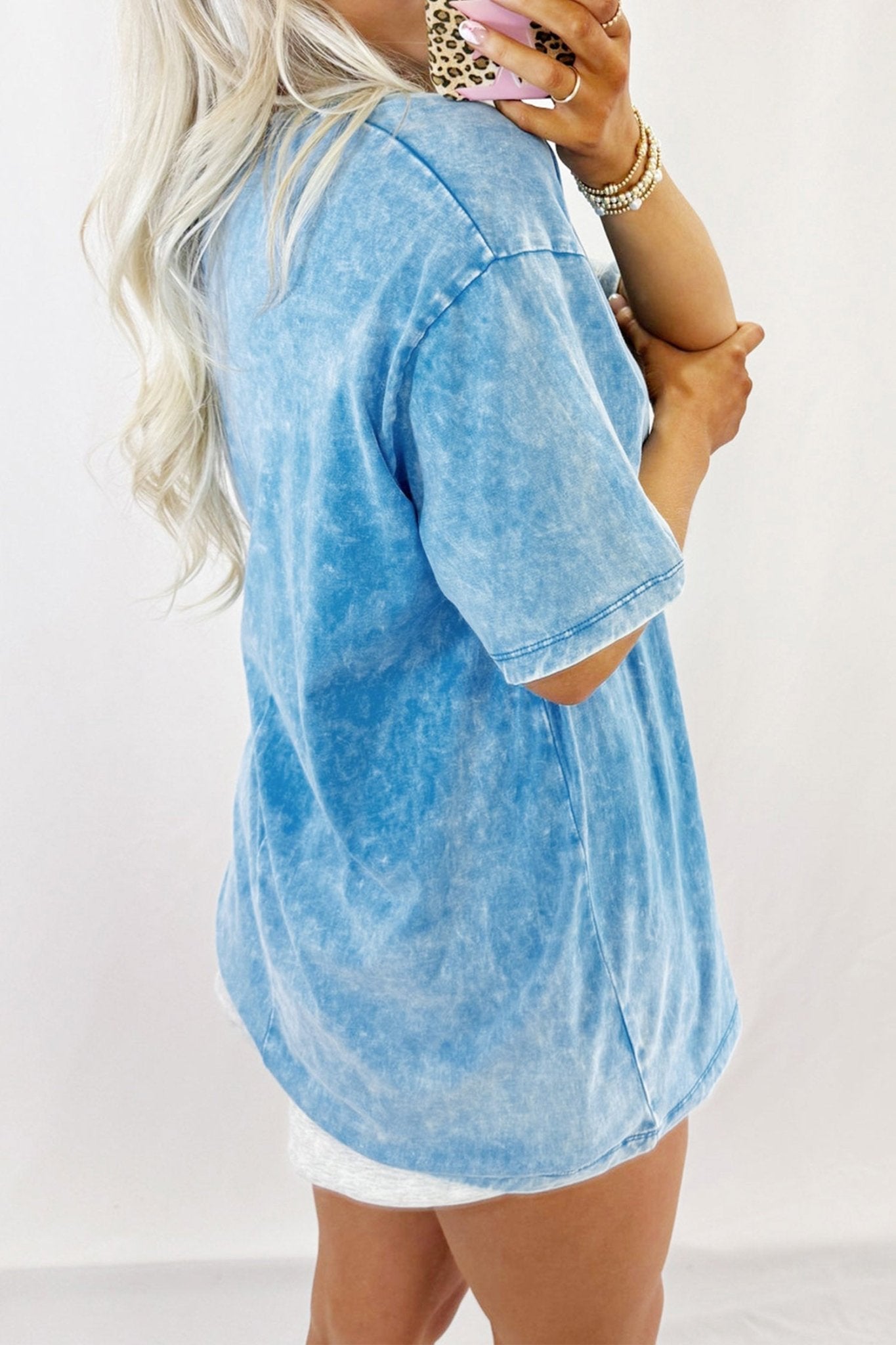 Blue USA Star Print Mineral Washed Cotton Tee - Loving It Shop