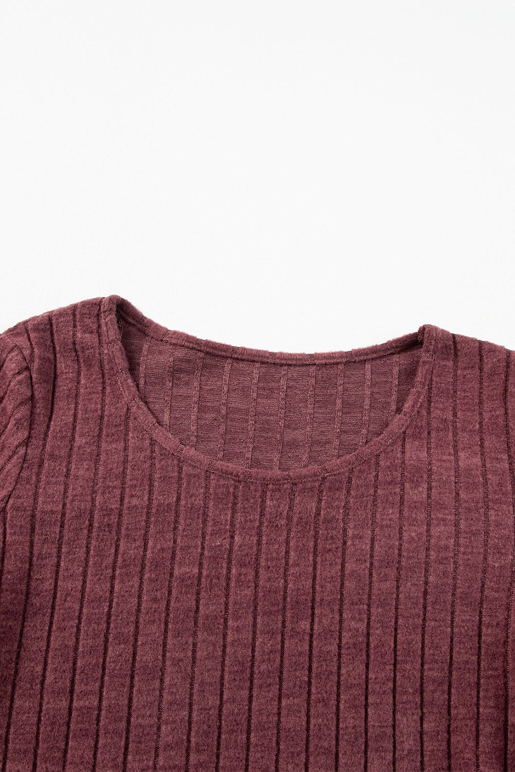 Mineral Red Ribbed Bishop Sleeve Round Neck Top - Loving It Shop