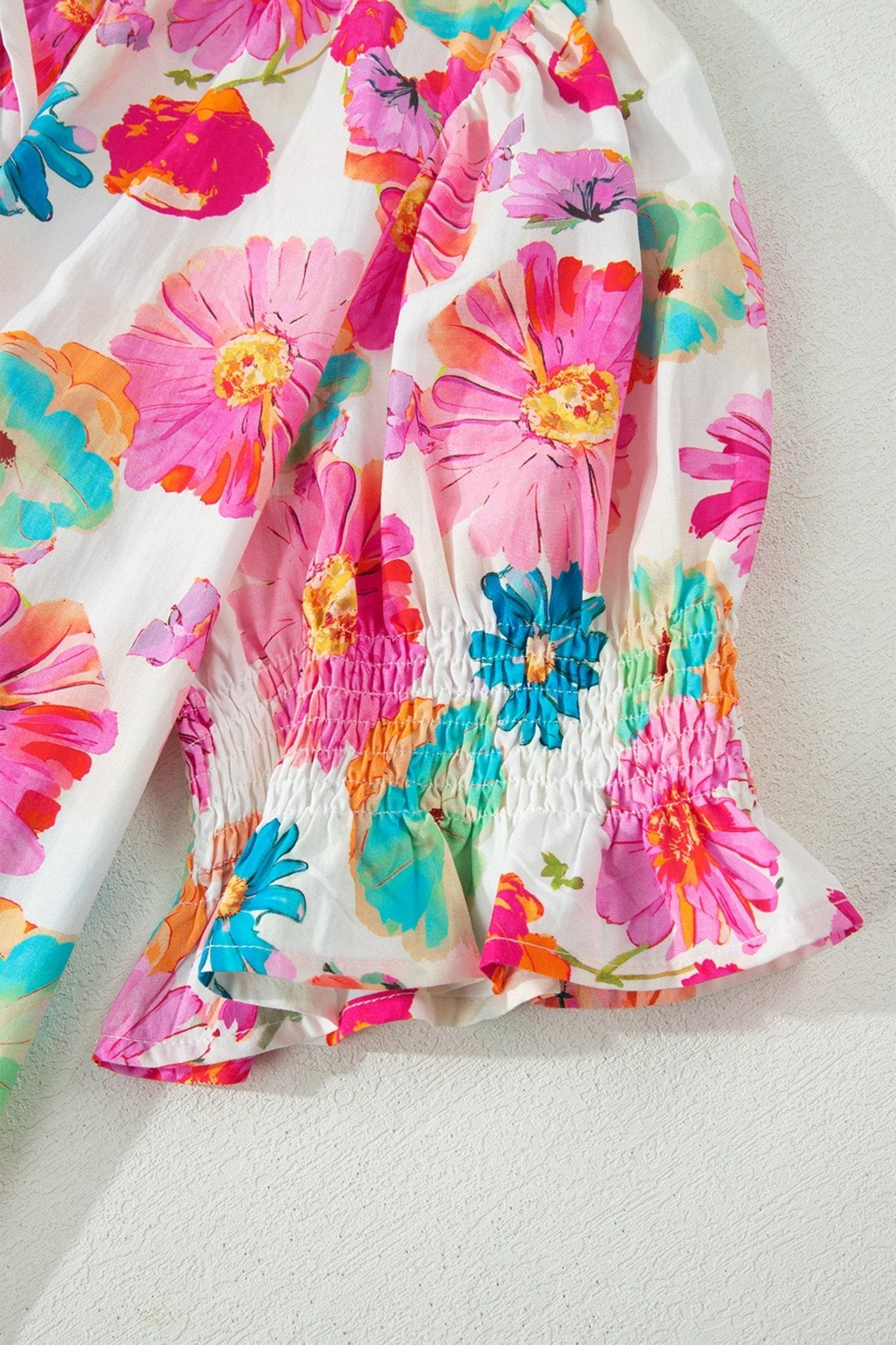 Pink Plus Size Floral Print Ruched Short Sleeve Blouse - Loving It Shop