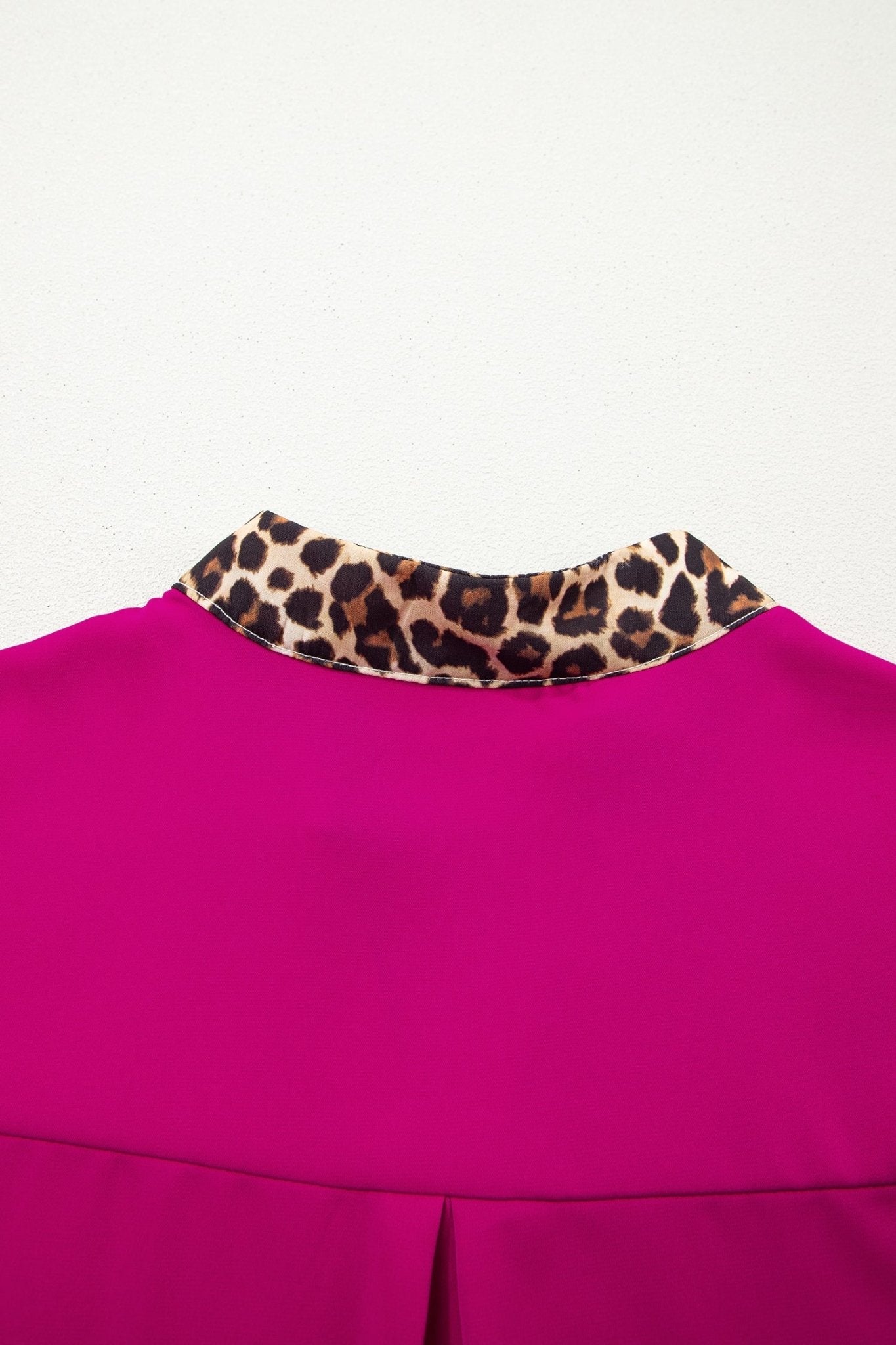 Violet Leopard Patchwork Trim Split Neck Short Sleeve Blouse - Loving It Shop