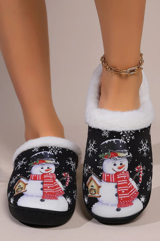 Snowman Round Toe Faux Fur Slippers - Loving It Shop
