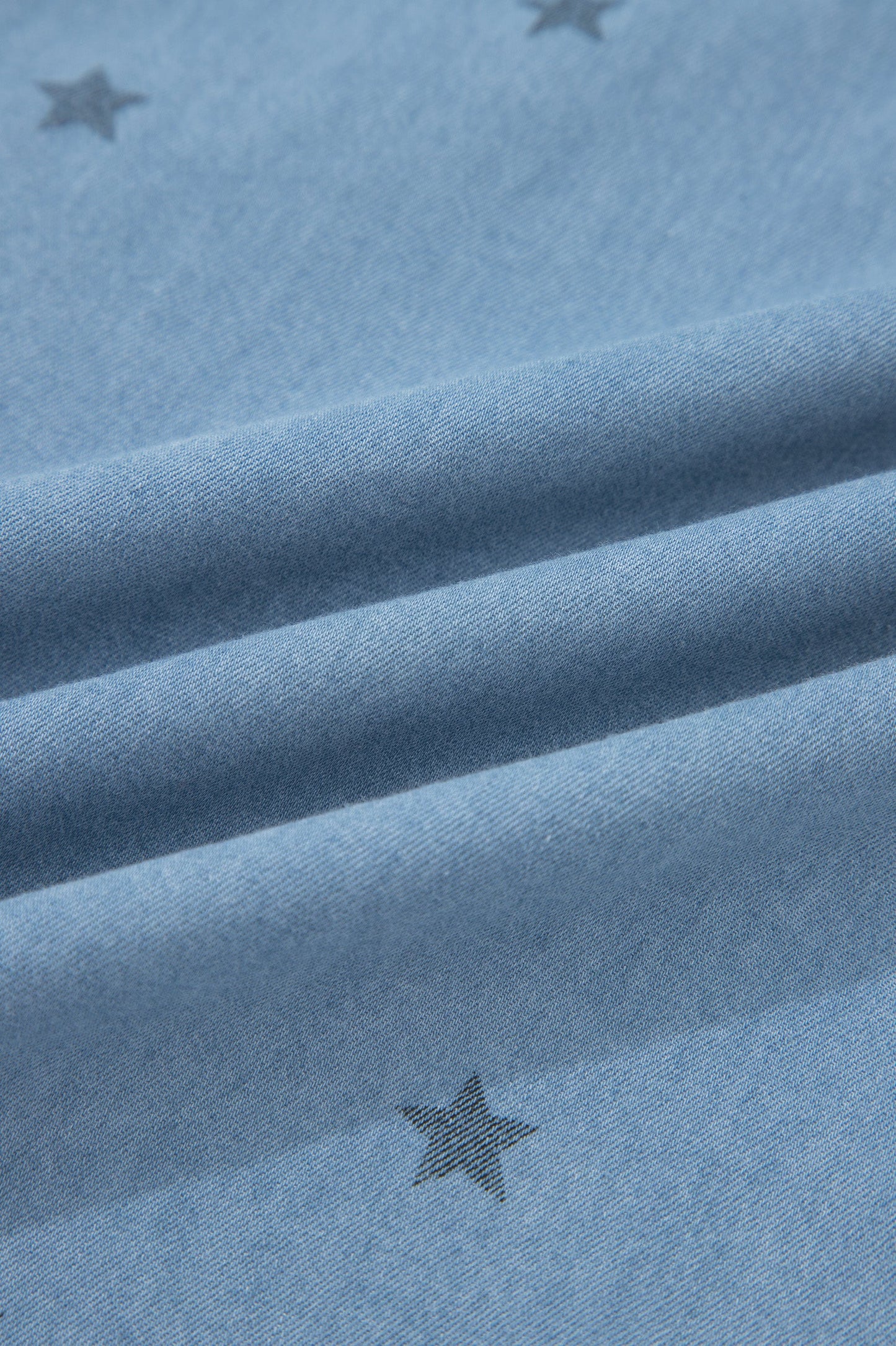 Beau Blue Star Allover Print Double Chest Pocket Short Sleeve Denim Shirt
