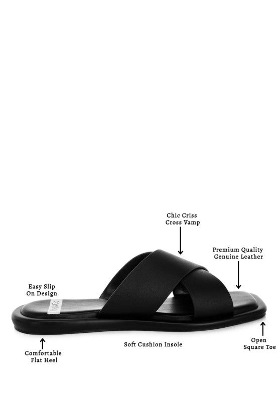 Shosa Genuine Leather Criss-Cross Flats