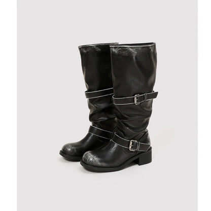 Chunky-heeled Vintage Distressed Mid-calf Boots Womens