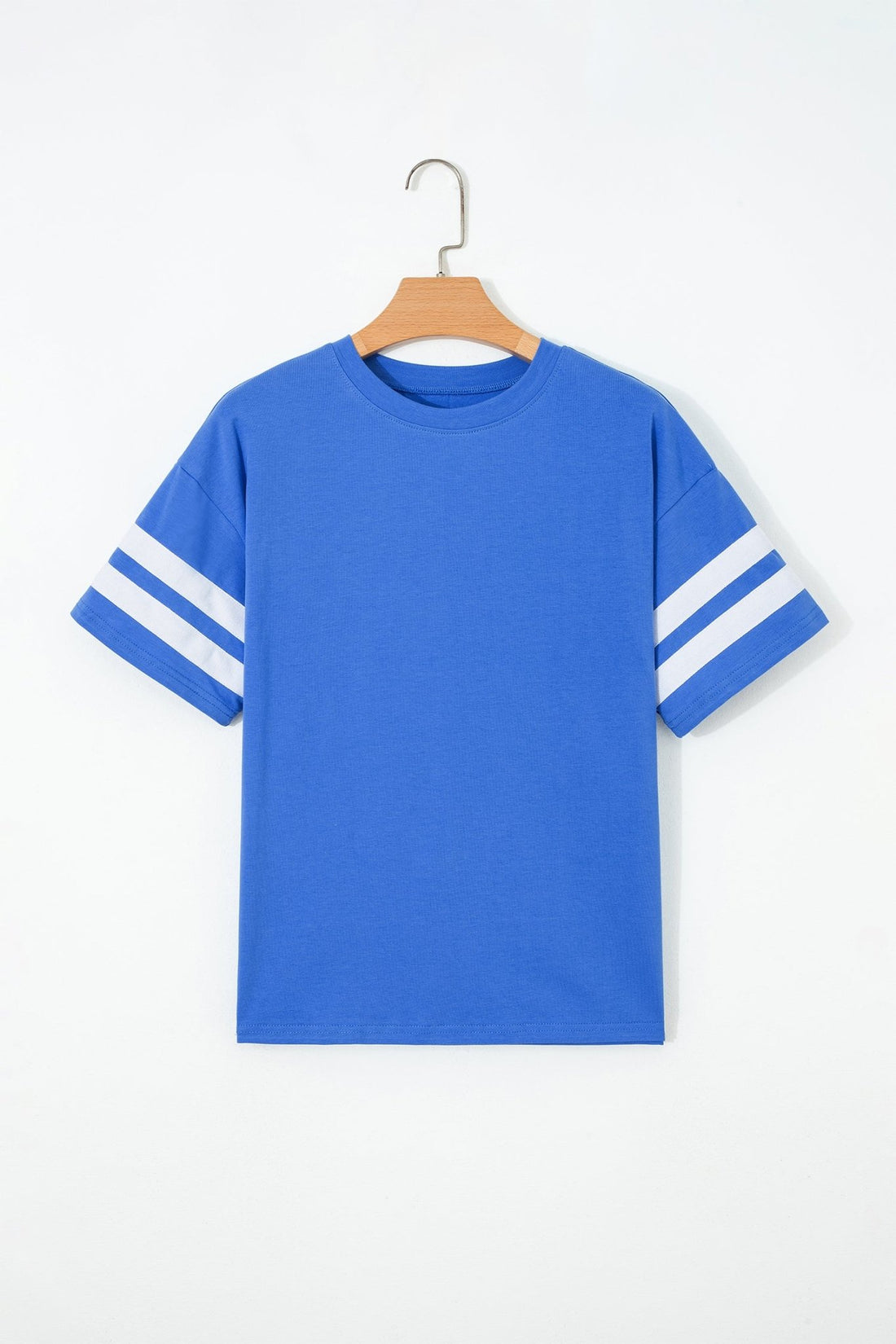 Dark Blue Varsity Striped Short Sleeve Crew Neck T Shirt - Loving It Shop