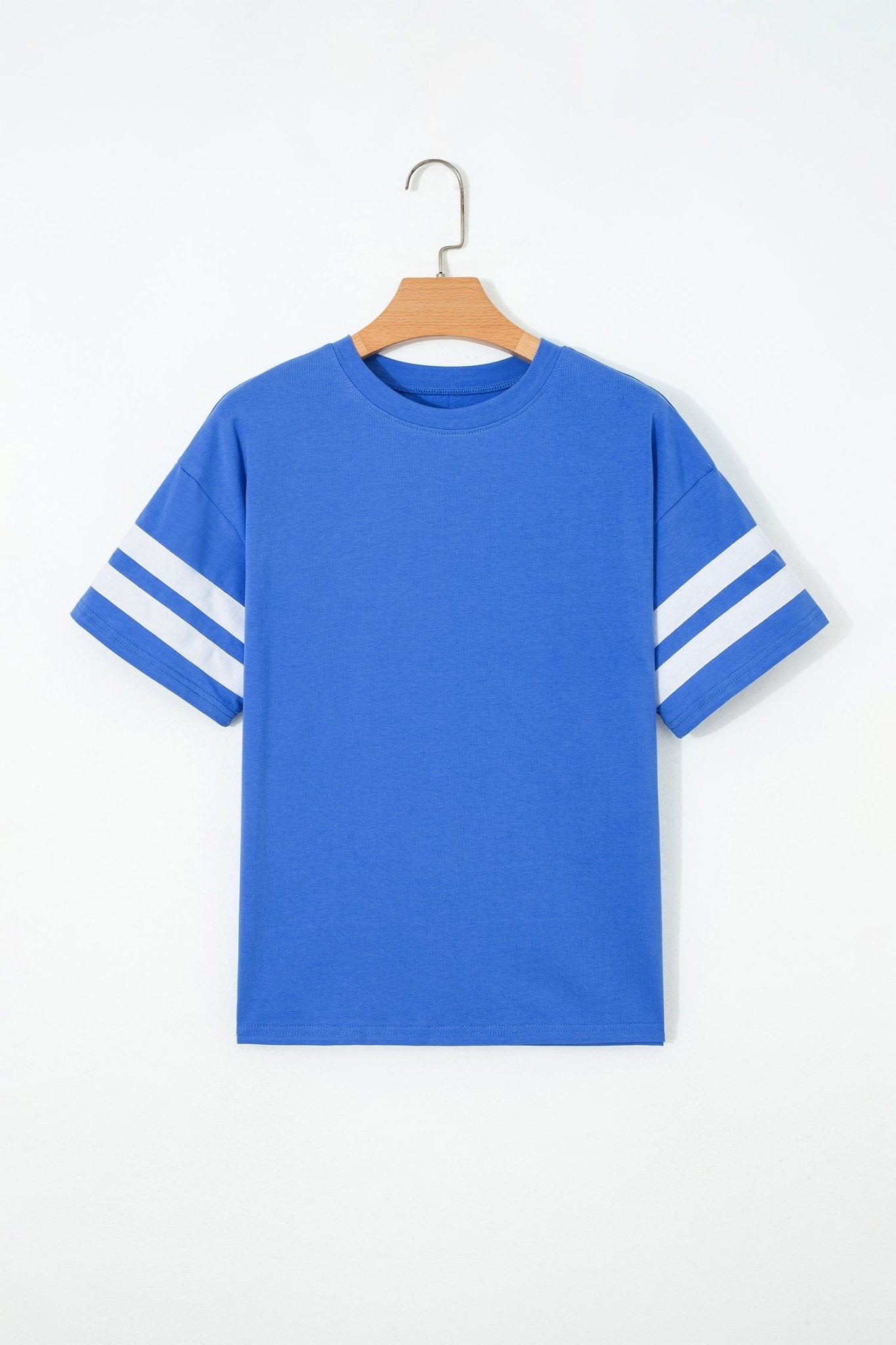 Dark Blue Varsity Striped Short Sleeve Crew Neck T Shirt - Loving It Shop