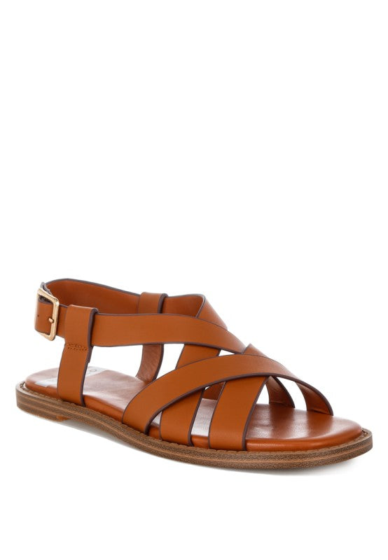 Kapaka Real Leather Flat Gladiator Sandals