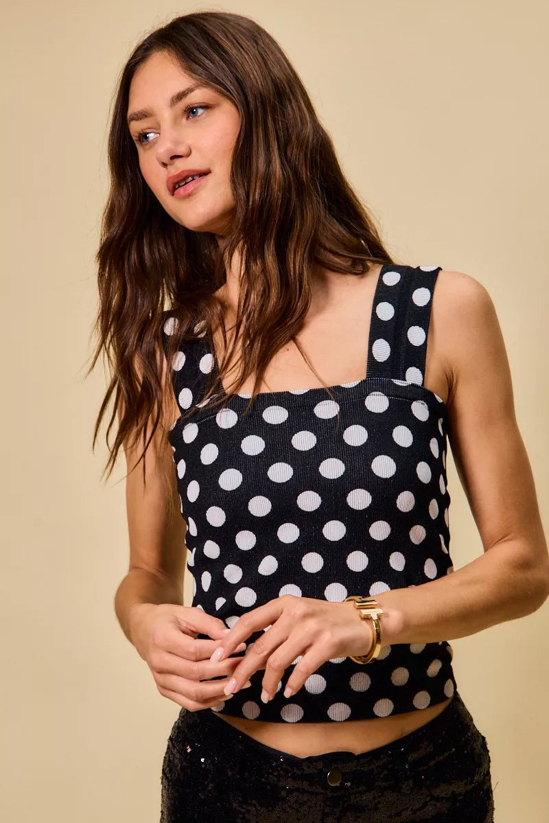 Polka Dot Knit Crop Seamless Casual Tank