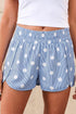Sky Blue Polka Dot Print Shirred High Waist Casual Shorts - Loving It Shop