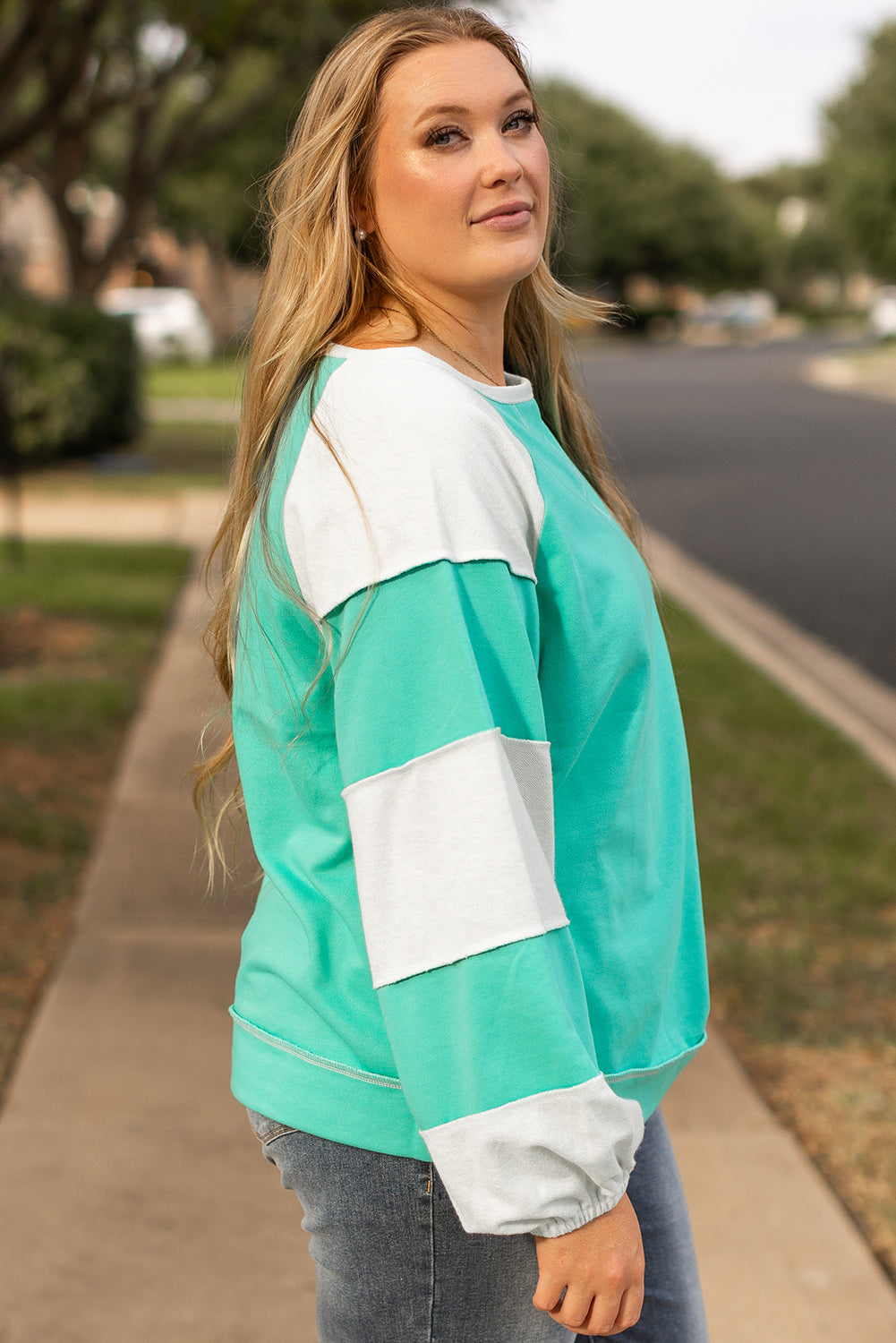 Colorblock Patchwork Cross Seam Plus Sweatshirt