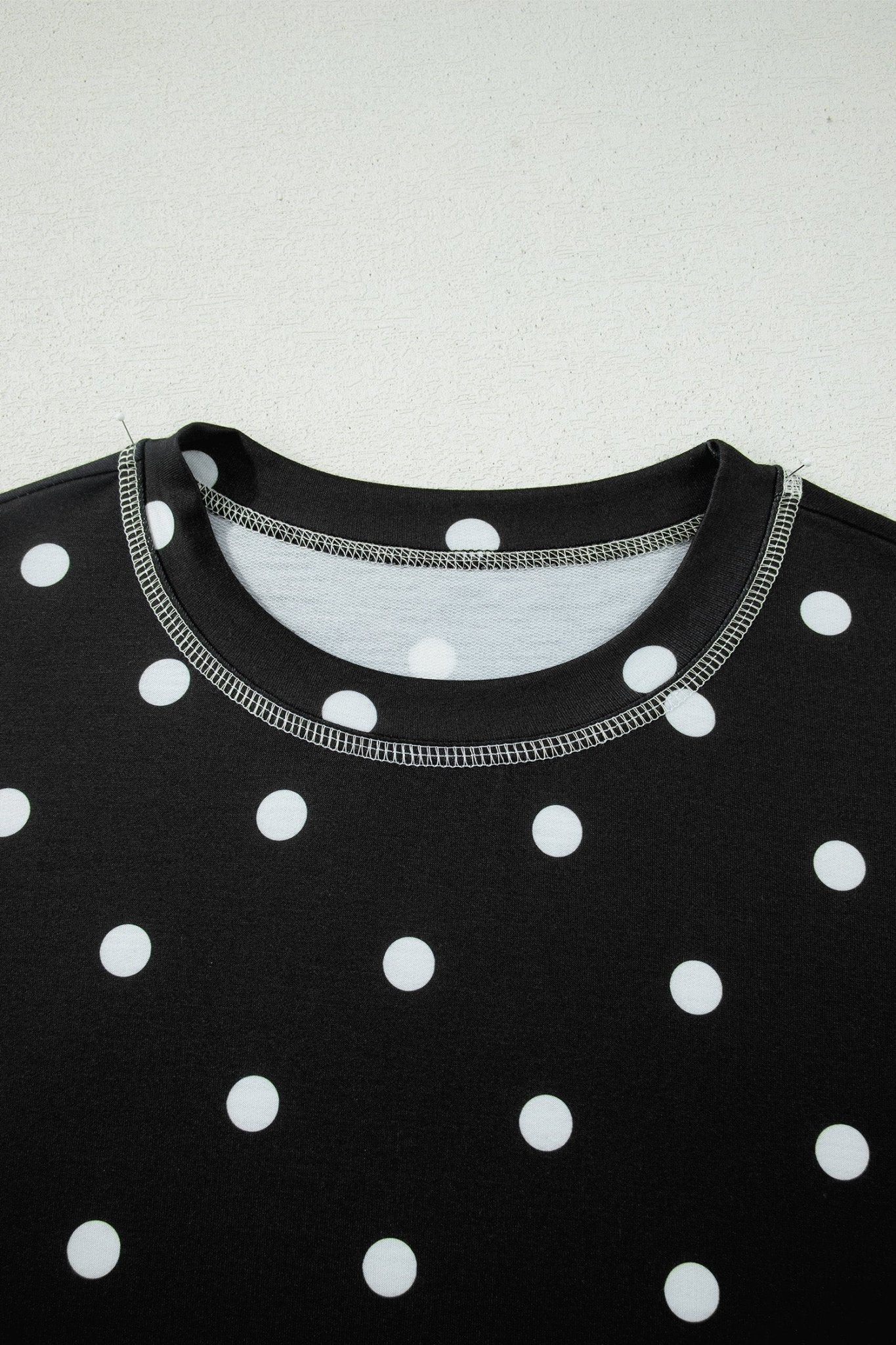 Black Exposed Seam Detail Polka Dot Loose Tee Drawstring Shorts Set - Loving It Shop