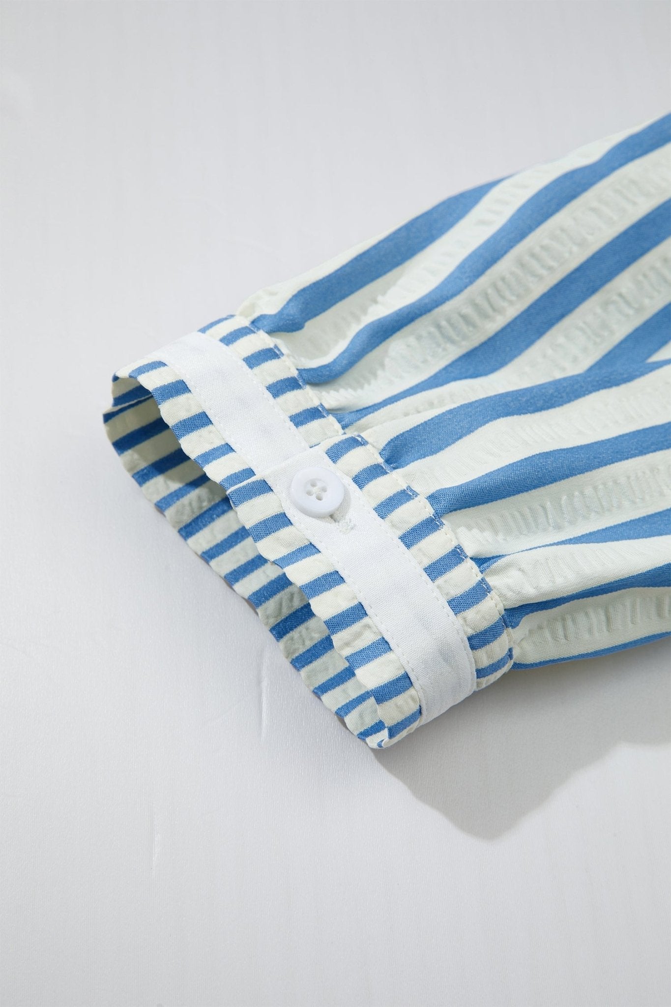 Sky Blue Stripe 3/4 Sleeve Collared Neck Blouse - Loving It Shop