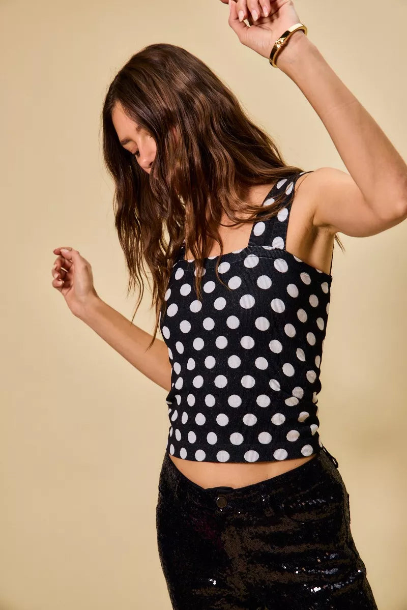 Polka Dot Knit Crop Seamless Casual Tank