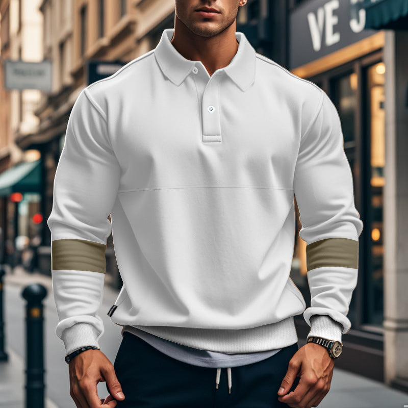 Fashion Long-sleeved Lapel Polo Shirt With Button Men&