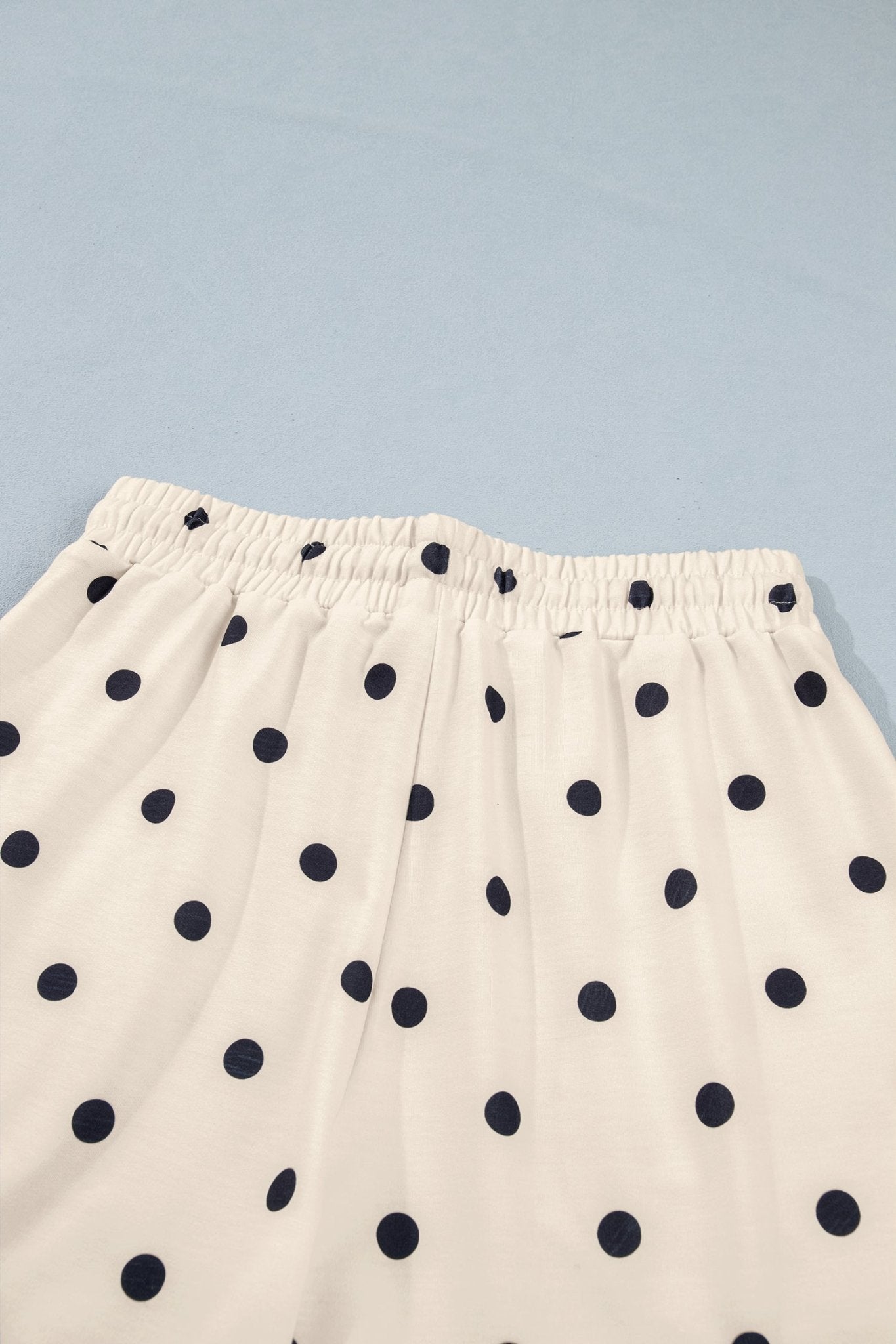 White Exposed Seam Detail Polka Dot Loose Tee Drawstring Shorts Set - Loving It Shop