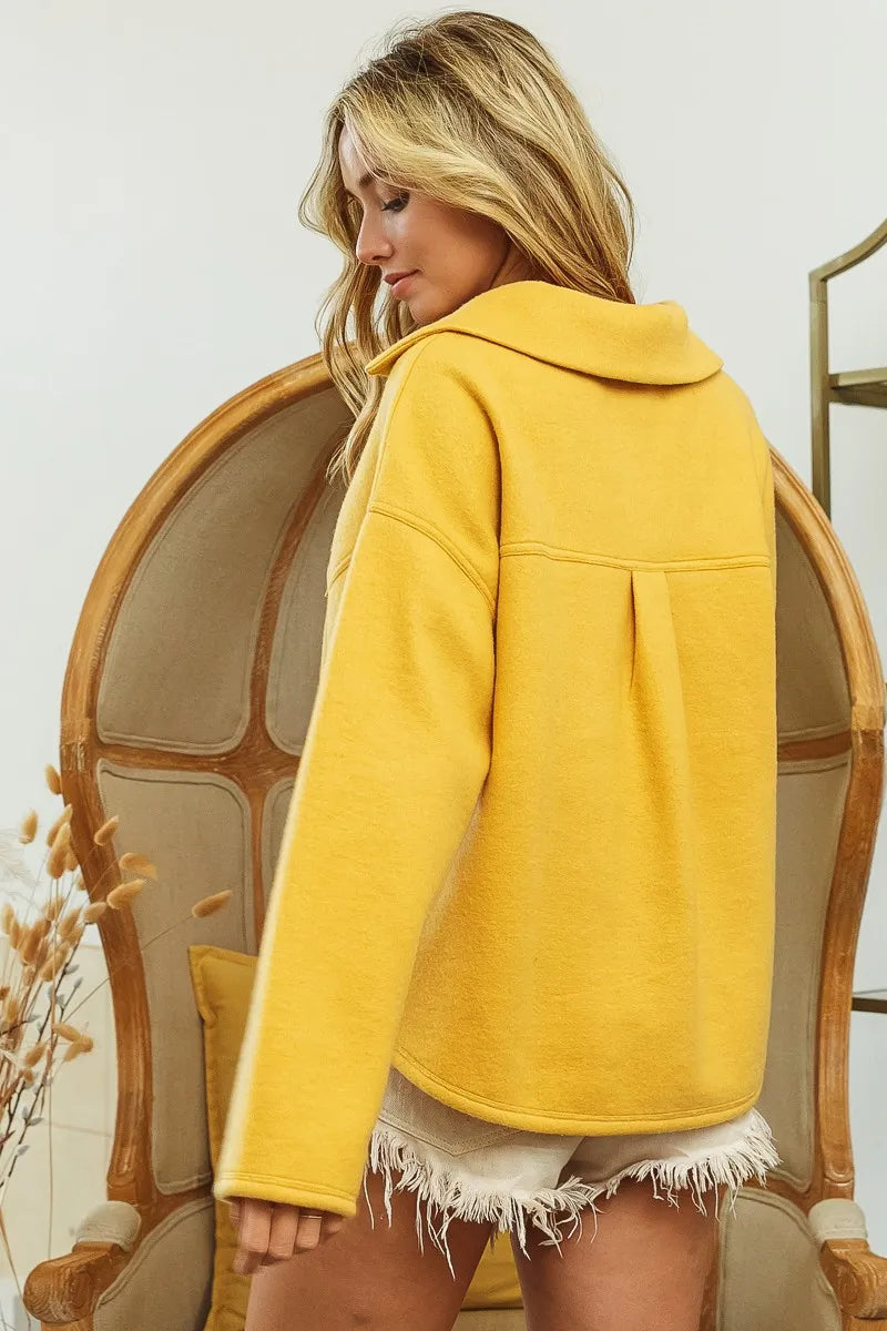 Flap Pockets Fleece Collared Sweatshirt