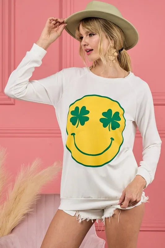 Smile Face Graphic Round Neck Long Sleeve Top