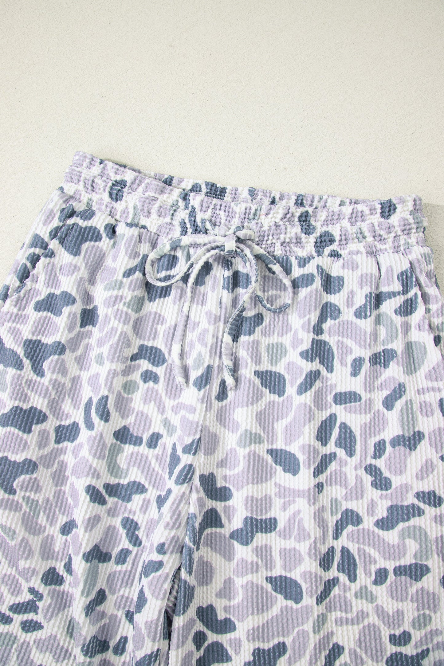 Beige Camouflage Print Twisted Rib Loose Tee Drawstring Pants Set