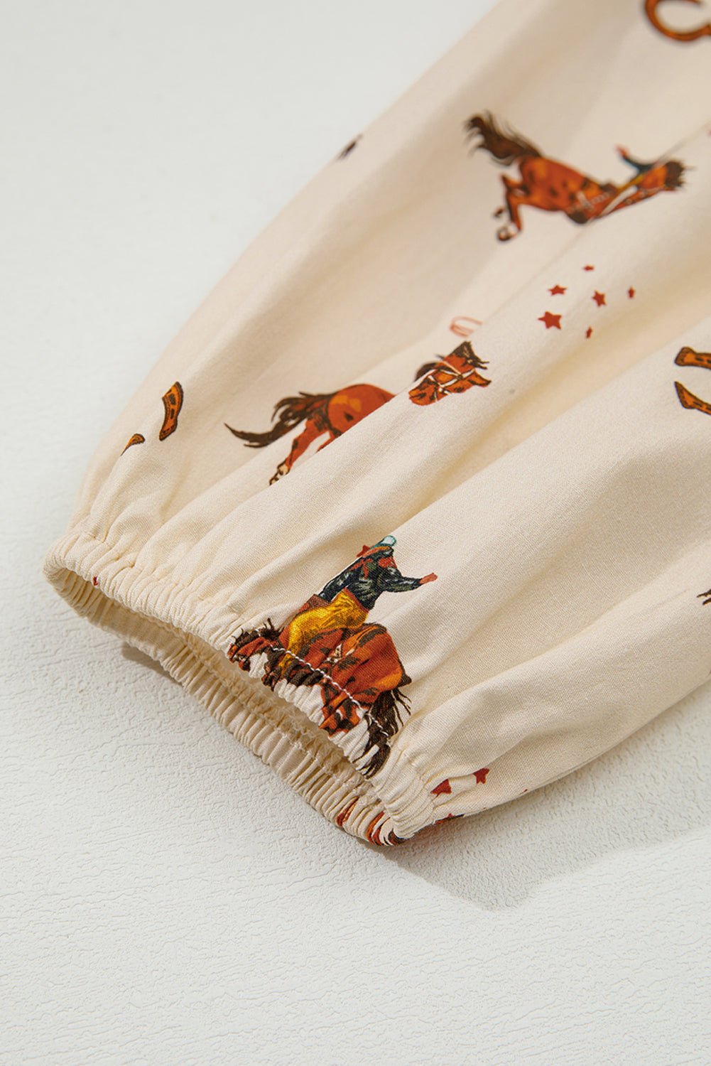 Apricot Western Rodeo Print Tied Front Puff Sleeve Peplum Top - Loving It Shop