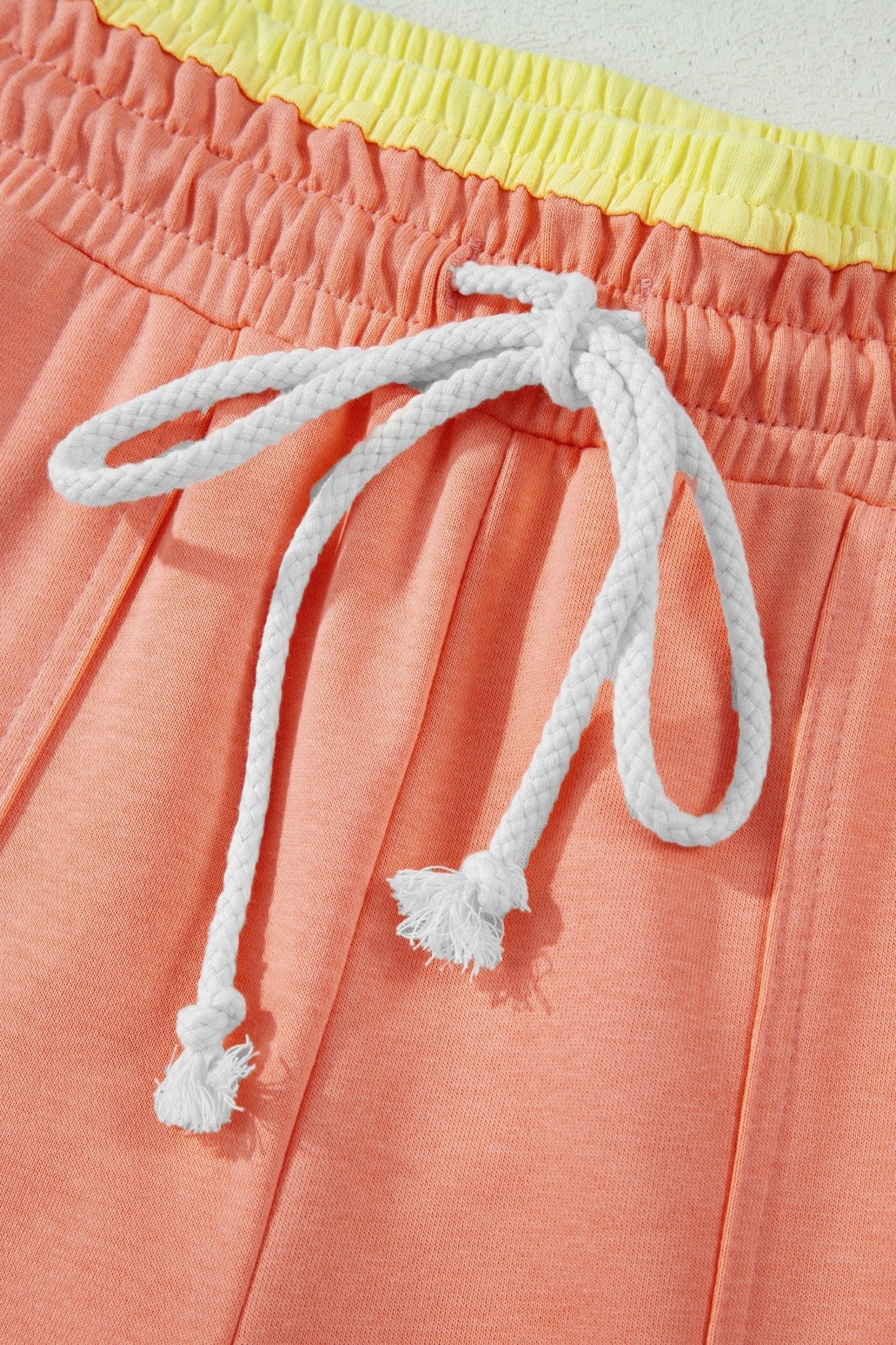 Grapefruit Orange Color Block Flower Patchwork Drawstring Contrasted Elastic Waist Wide Leg Pants - Loving It Shop