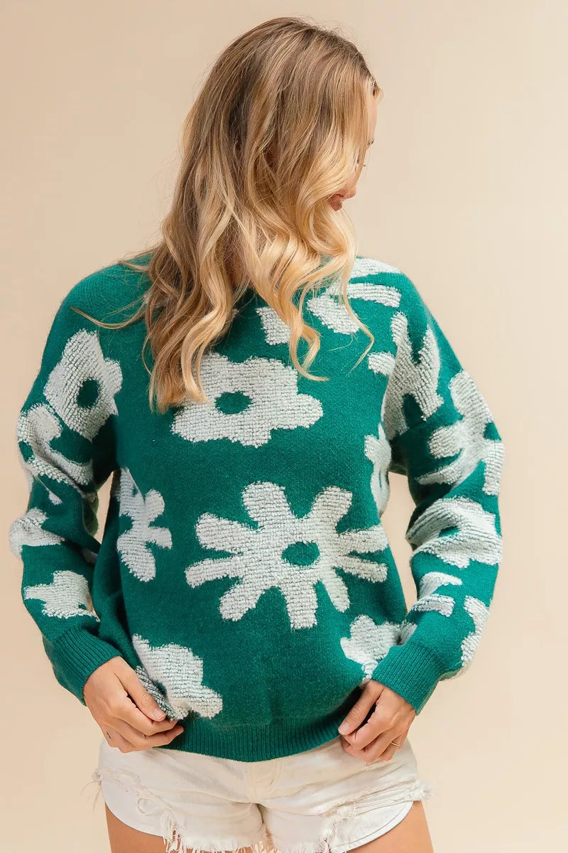 Flower Pattern Long Sleeves Sweater Top