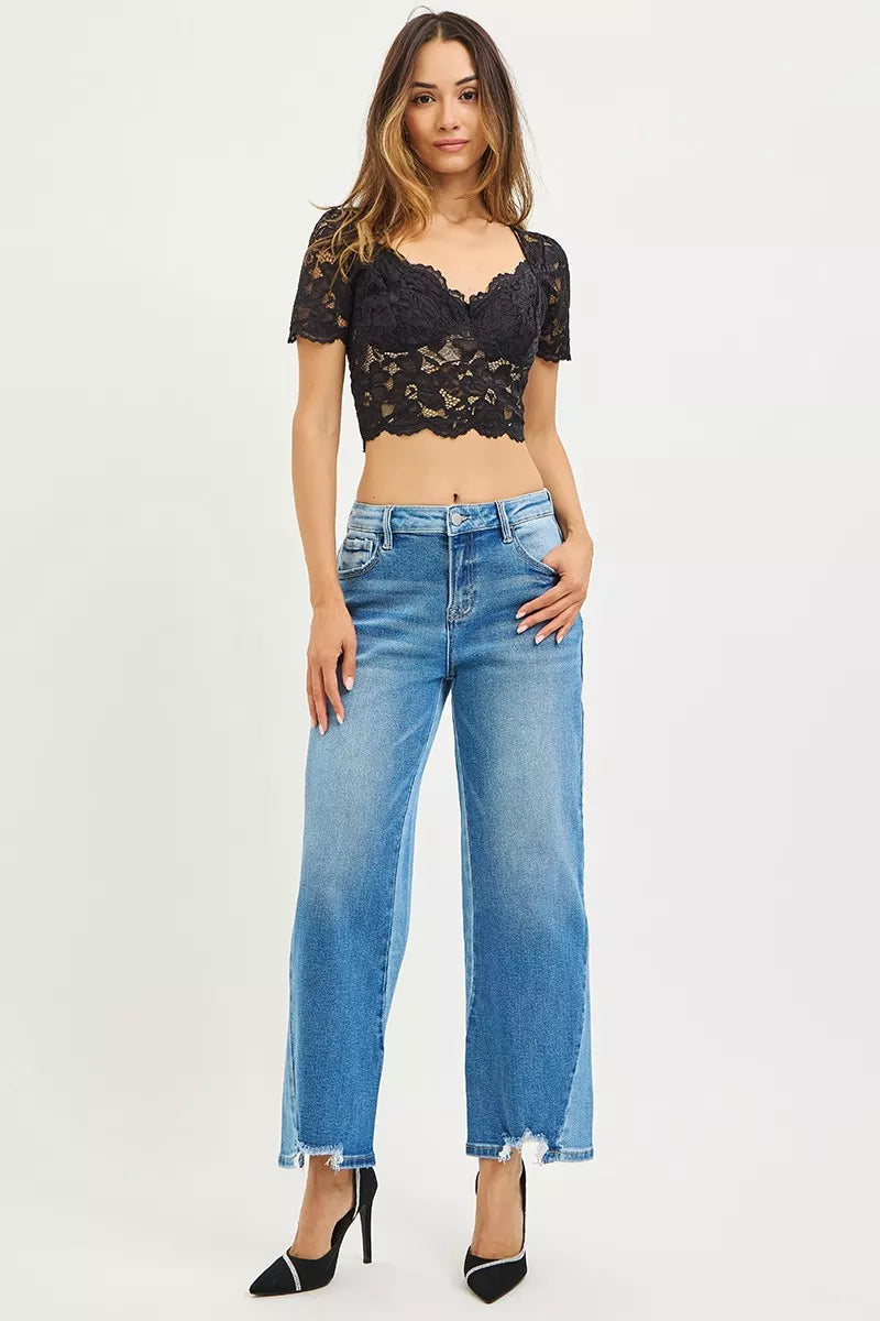 Full Size Slouchy Cropped Barrel Jeans with Contrast Wash Plus Size