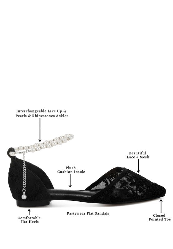 Shrami Pearl & Rhinestone Strap Flat Sandals