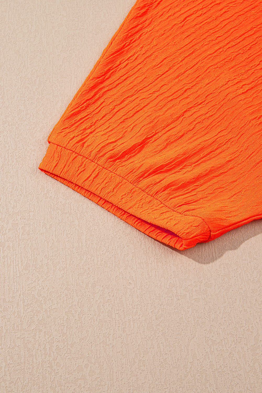 Orange Textured V Neck T Shirt and Shorts Set