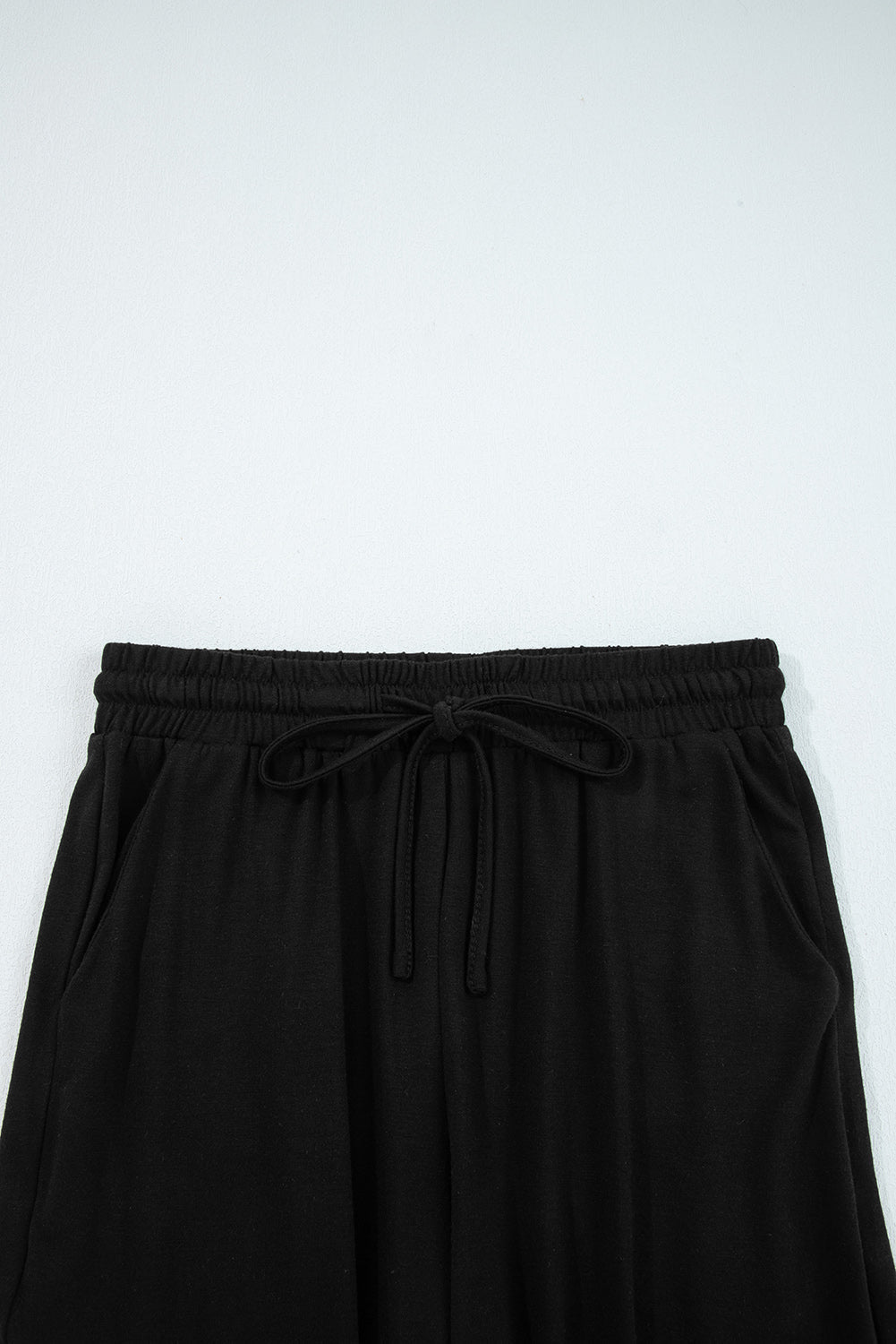 Black Ruffled Wide Leg Pull On High Waist Pants with Pockets - Loving It Shop