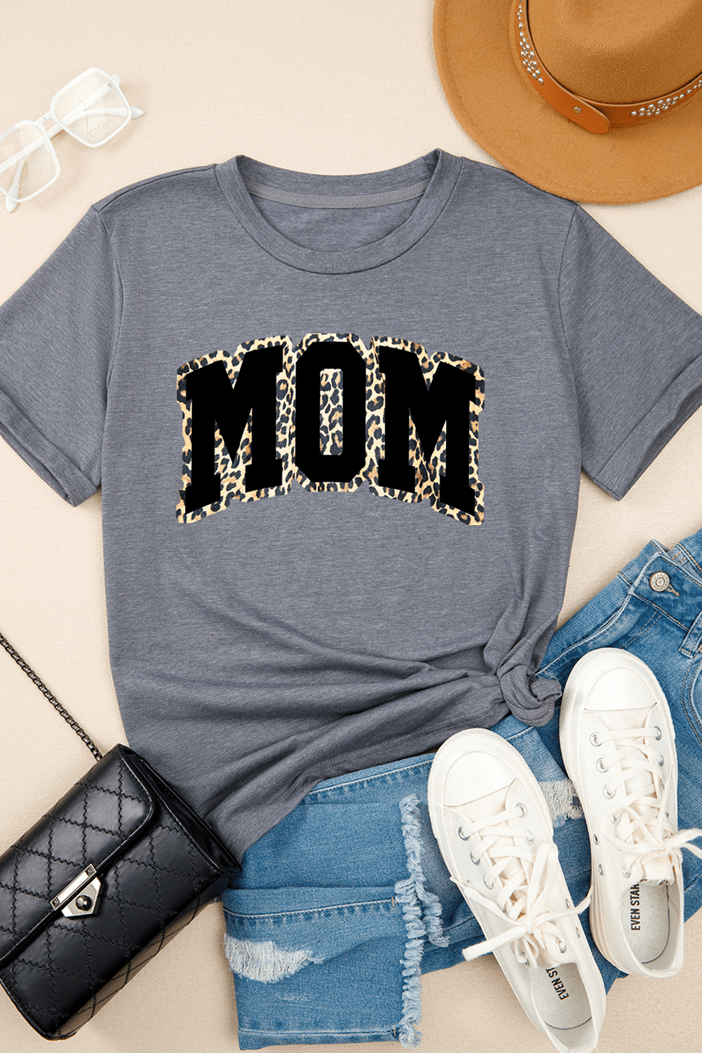 Gray Leopard MOM Graphic Crewneck Mothers Day T Shirt - Loving It Shop