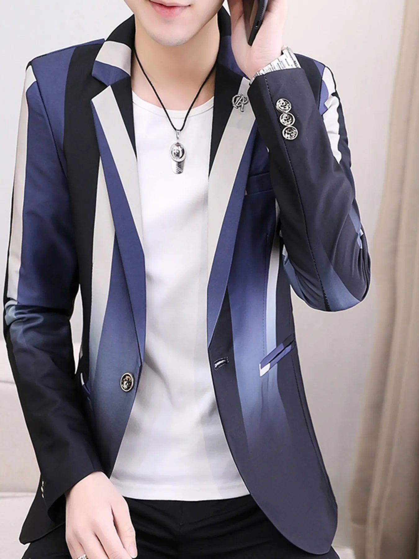 Men's Plus Size Gradient Striped Slim Fit Blazer - Loving It Shop