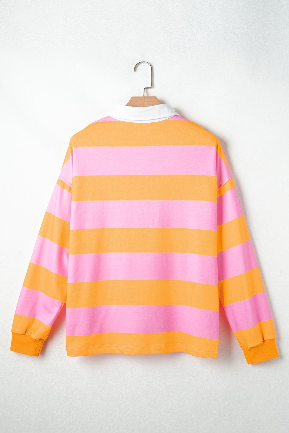 Yellow Stripe Color Block Polo Collar Sweatshirt - Loving It Shop