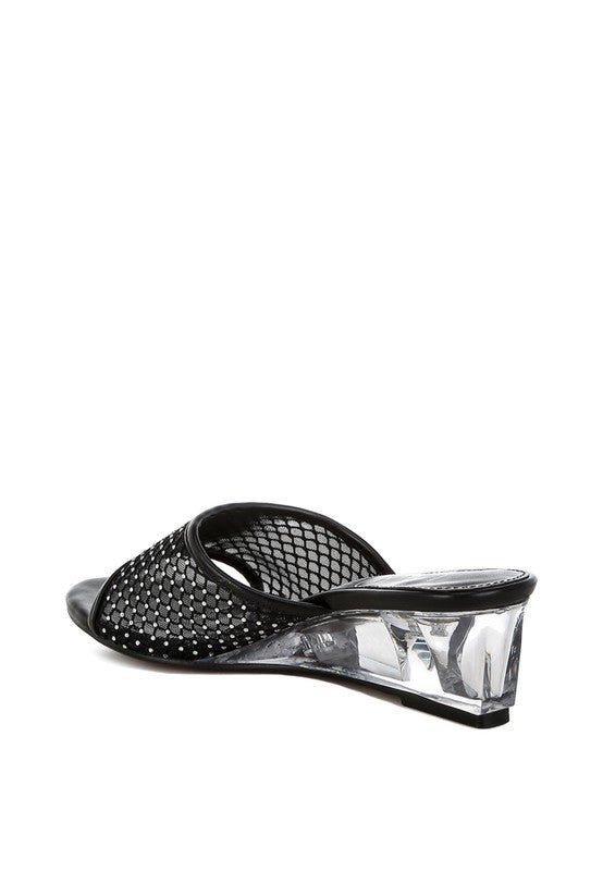 Tempra Mesh Clear Heel Wedge Sandals - Loving It Shop